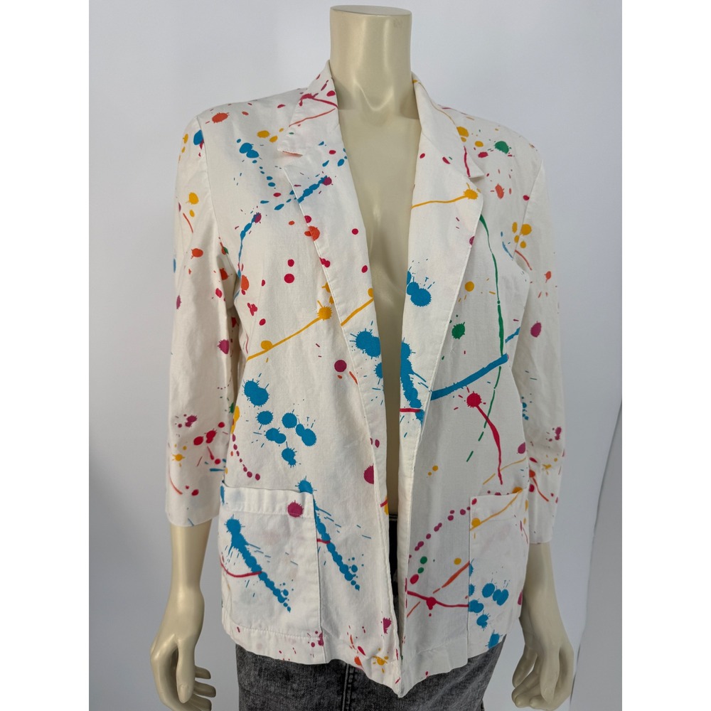 VTG Cathy Daniels Paint Splatter Blazer Jacket M Rainbow Kidcore Pop Art